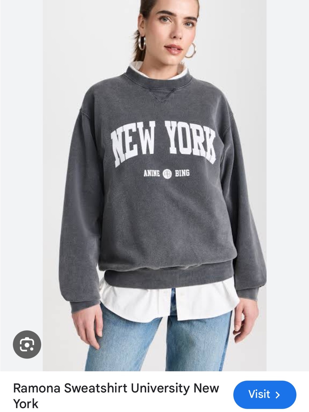 Anine Bing Charcoal Gray 'New York' Crewneck Sweatshirt